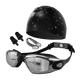 Bo Na Ling swimming goggles and cap set, anti-fog high-definition goggles, large frame, adult men and women, professional anti-horizontal light swimming equipment, swimming goggles + swimming cap, including earplugs + nose clip