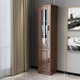Wu solid wood bookcase wine cabinet with glass door small mini single door side cabinet corner cabinet living room bedroom storage rack storage cabinet walnut color 48x40x195cm