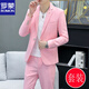 ROMON Korean style casual spring and autumn suit men's slim business formal suit groom handsome British casual small suit men black (three-piece suit - top + pants + T-shirt) L 105-120Jin Jin equals 0.5 kg