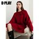 DPLAY2025 Autumn New Casual Red Round Neck Flower Design Sweater Knit Top Long Sleeve Women Ankora Red-Top XL