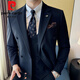Pierre Cardin double-breasted groom's suit men's wedding casual banquet formal suit business slim dress three-piece set black 3XL (56 suitable for 155-169 Jin Jin equals 0.5 kg)