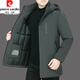 Pierre Cardin (Pierre Cardin) men's new winter down jacket, mid-length, middle-aged, thickened, removable hood, cold-proof and warm, casual dad jacket, black 919 180/2XL recommended 135-150Jin Jin equals 0.5kg