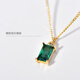 Golden fork Seoul k gold pure 14k gold Korean necklace four-claw green zircon rectangular pendant necklace clavicle chain