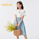 Balabala girls summer dress children's dress big children's fake two-piece sweet printed style skirt denim light blue 88101 130