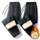 Winter lamb velvet trousers for men, thickened with velvet, windproof, waterproof and warm, outdoor straight cotton pants, large size sweatpants 8373 black leggings, one set M/80-95Jin Jin is equal to about 0.5 kg