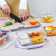 Xinmeiya Microwave lunch box Student lunch box Separate lunch box Bento box Glass fresh box Insulation bag with lunch box Office worker Smoked purple + tableware set - 3-length 1050ml