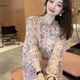XCFEHT European Station Design Sense and Temperament Temperament Versatile Floral Round Neck Murffon Shirt For Women's Spring New Fashionable and Mariffon Top 9905 XXS Recommandé 50 Jin [Jin est égal à 0,5 kg] ou moins