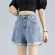 Wang Ximai denim shorts women's summer thin style 2023 new straight high waist thick legs slimming wide leg a-line shorts A802 light blue shorts S recommended within 95Jin [Jin equals 0.5kg]