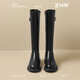 ZHR long boots for women, fashionable pleated knight boots for women, winter plus velvet, thick-soled women's boots, BL323A, black 38