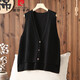 Pierre Cardin cotton knitted vest women's cardigan for autumn and winter large size sleeveless sweater vest vest waistcoat loose casual outer black XL (140-170Jin Jin equals 0.5 kg can be worn)