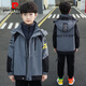 Pierre Cardin Boys Autumn and Winter Three-in-One Jacket for Medium and Large Children Detachable Jacket Thickened and Warm Winter Color Block Top Handsome Gray Cotton Thickened 160cm