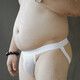 Iosn men's ice silk double thong sexy transparent thong underwear revealing buttocks and empty briefs fat bear plus fat plus size white L recommended 70-85 kg