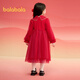 Balabala Girls New Chinese Style Knitted Dress 2025 Spring Red Mesh Princess New Year Dress 208125111006