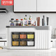 Nafenai Kitchen Seasoning Box Storage Rack Multifunctional Household Kitchenware Countertop Storage Rack Condiment Rack Knife Rack Chopstick Tube Large Countertop Style-6 Grid Seasoning Box Blue Yellow