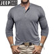 JEEP SPIRIT European and American tough guy Ami khaki American retro loose T-shirt cotton Henry collar long-sleeved inner layered shirt trendy men's military green XL