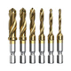 Tianzhuo Hardware Drilling and Tapping Machine Tap Titanium-plated Hexagonal Shank Composite Tap Thread Hole Electric Drill Bit Tap Set Titanium-Coated 4341 Composite Tap M5+M6+M8+M10 4 pieces in total