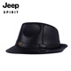 JEEP SPIRIT Genuine Leather Hat Men's Autumn and Winter Jazz Hats for Middle-aged and Elderly Cowhide Gentleman Hats Shanghai Beach Hats Outdoor Dad Hats Sheepskin Black Medium Size XL (57-58cm)