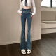 Pei Yan's retro hot girl jeans for women in autumn new high-waisted elastic slim slimming pants slightly flared pants retro blue M (recommended 95-110Jin [Jin equals 0.5kg])