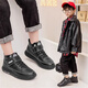Shepherd Cow Children's Black Leather Shoes Genuine Leather Martin Boots Boys' Leather Shoes Plus Velvet Warm Boys' Middle and Large Children's First Layer Cow Leather Boots Black (First Layer Cow Leather) Plus Velvet Warm 30 Inner Length 19.3cm