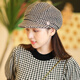 677888 Hat women's autumn and winter beret Korean style student Japanese octagonal hat winter woolen houndstooth