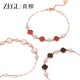 Caizhi Zhenliu Designer 925 Silver Four-leaf Clover Bracelet Women's Light Luxury Niche 2025 New Red Agate Bracelet Black Agate Four-leaf Clover Bracelet 18.5cm