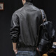 Luo Meng high-end motorcycle leather jacket men's spring and autumn 2025 new men's short comfortable large size American retro trendy brand 034 black gray L