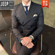 Jeep (JEEP) light luxury British gentleman style double-breasted suit men's suit suit groom wedding custom dress three pieces gray L