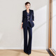 Baffia wool suit suit goddess style autumn and winter high-end professional suit jacket business commuting thick style interview navy blue suit + bell pants M