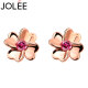 JOLEE earrings for women with colored gemstones S925 silver fashionable rose gold clover jewelry as gifts for girls