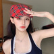 Lin Zhongxun Red Beret Summer Women's Plaid Hat 2024 New Thin British Retro Progressive Hat Red One Size (55-58cm)