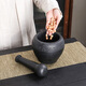 Natural black gold stone hand-carved old-fashioned stone mortar, garlic mortar, stone cup, garlic pounder, medicine jar, nest pounding bowl, pounder, black stone stone mortar outer diameter 13, carved vine flower