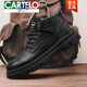 CARTELO autumn and winter Martin boots men's shoes summer genuine leather 2025 new British high-top lace-free casual retro workwear leather shoes Khaki 40