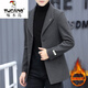 Woodpecker autumn and winter woolen woolen coat men's thickened suit Korean style trendy men's short windbreaker mature and stable heavy coat black 2XL