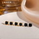 Lnieer Black Square Small Earrings Women's 925 Silver Needle Earrings 2025 New Exquisite Temperament High-level Ear Hole Earrings Silver Square Earrings 925 Silver Needle