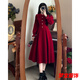 Shisi Toast Wear Bridal Year Autumn and Winter New Large Size Fat MM Feeling Belly Covering Engagement Dress Women Burgundy L Recommended 100-120 Jin Jin equals 0.5 kg