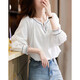 Demana (dme) contrasting color embroidered shirt spring and autumn V-neck loose long-sleeved simple shirt women's top