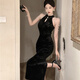 Yujiyu black skirt small evening dress banquet dress slim fishtail cheongsam dress black S recommended 80-93Jin Jin equals 0.5 kg