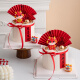 Ao Yan Lai 2024 New Year Cake Decoration Ornaments Longbao Daji Ancient Style Paper Fan Congratulations on Fortune Stickers New Year's Eve Plug-in 10 Polyester Fiber Blank Ribbon 100 Codes Big Red