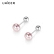 Lnieer screw twist buckle S999 pure silver freshwater pearl earrings anti-fall earrings ear bone nails sleep-free ear piercing earrings 6mm white freshwater pearl earrings 999 pure silver