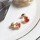 Fat Donglai's same style 18kl rose gold gourd earrings, national fashion red agate chrysoprase 18K rose gold with diamonds and red agate (with flying saucer ear plugs)