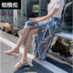 Bergren Tailandia Vacaciones Wrap Wrap Skirt Falda de encaje de Lace-Up Yunnan Estilo étnico Playa impresa Xishuangbanna Falda Tarjeta negra 841-4 Tamaño igual