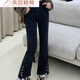 荣西图（RONGXITU）港风设计感水洗高腰阔腿牛仔裤小个子宽松气质复古显瘦直筒九分裤 黑色3888 L