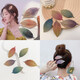Yanxiang Korean style broken hair clip, fresh girly embroidered leaf bangs clip BB clip, elegant gradient broken hair clip, side clip, leaf style hair clip, 3-piece set
