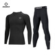 Men's fitness clothing, high elasticity, quick-drying, breathable basketball running sports suit, short-sleeved compression garment, bottoming bodysuit, pure black ZZ1601134+ZZ1601135 long sleeves+trousers L