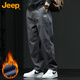 JEEP casual pants men's autumn and winter straight pants men's loose trendy overalls men's pants dark gray plus velvet 3XL