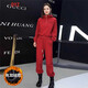 OYZ trendy brand red sportswear suit for women in spring and autumn, casual and popular slimming and high-end street sweatshirt plus velvet two-piece set red two-piece set (plus velvet) M