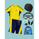 Gu Jianmu plus size male and adolescent split swimsuit and swimming trunks set quick-drying fat baby swimming equipment for middle-aged and older children, junior and primary school students 2095 yellow + swimming cap + swimming goggles nose clip earplugs + swimming XL 20-24Jin Jin is equal to 0.5 kg