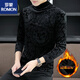 ROMON Camisa base regular de media altura de media altura para hombres de terciopelo de oro negro simple para hombres Camisa de manga larga para otoño e invierno