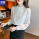 ROMON Velvet Thickened Lace Long Sleeve Shirt Women's Bottoming Shirt Women's 2025 Autumn and Winter New Style Chic and Western Chiffon Shirt Stand Collar White Plus/Fellow XL