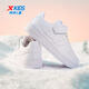 XTEP (XTEP) white shoes, children's shoes, children's cotton shoes for boys and girls, leather surface plus velvet, warm, non-slip, wear-resistant, Velcro cotton shoes, new white/new metallic silver 27